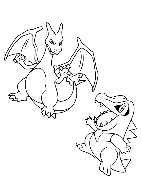 Charizard and totodile coloring page