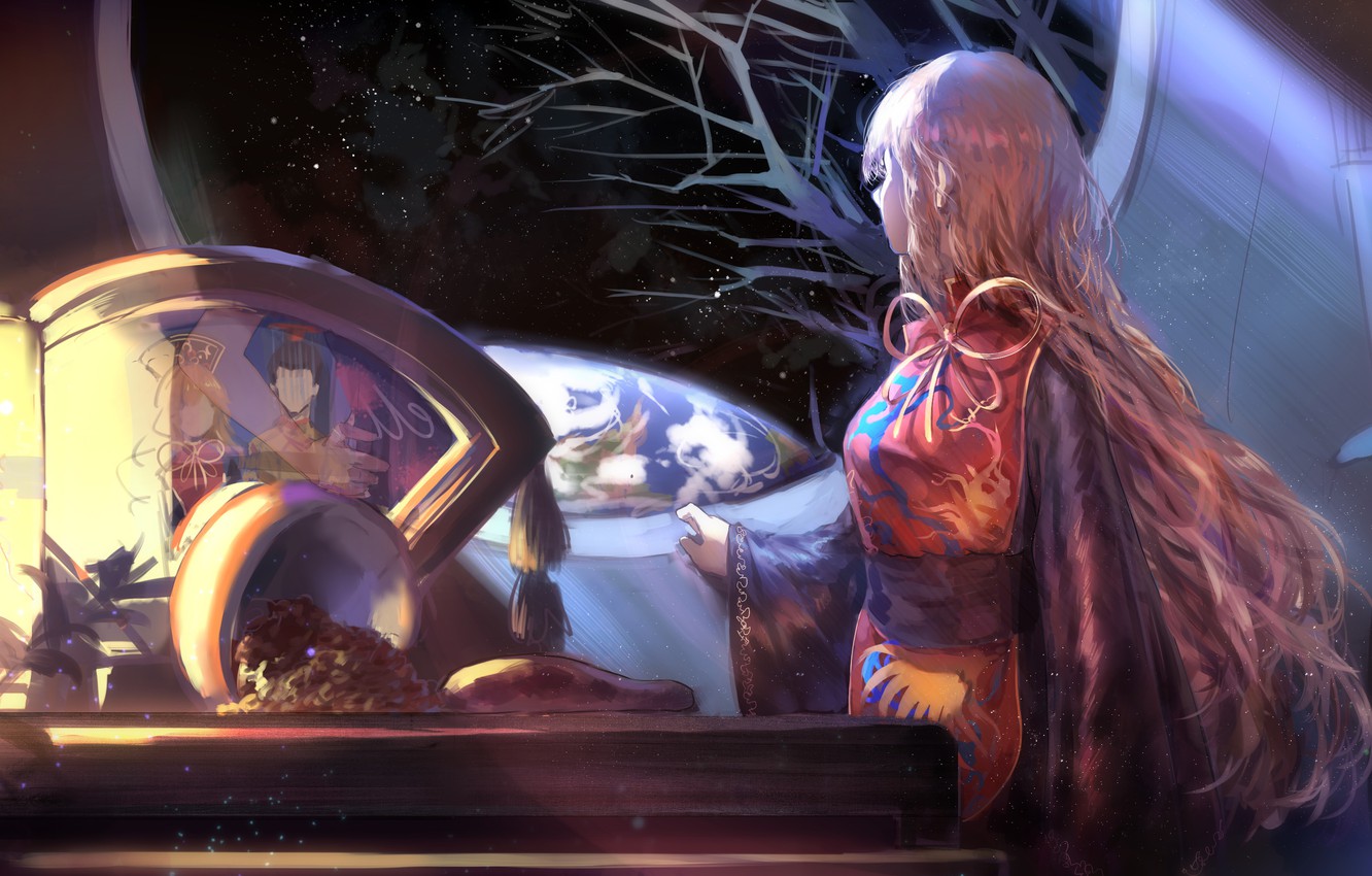 Wallpaper night table window earth lantern long hair touhou starry sky touhou project project east junko images for desktop section ððññ