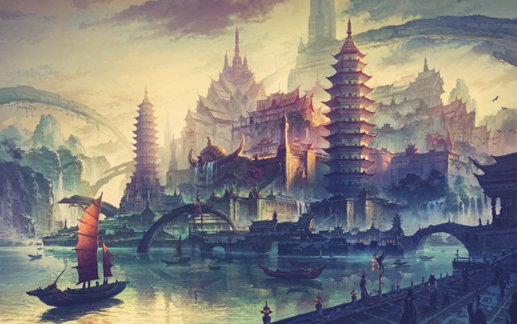 Artwork china town drawing ancient hd wallpapers desktop and mobile images photos