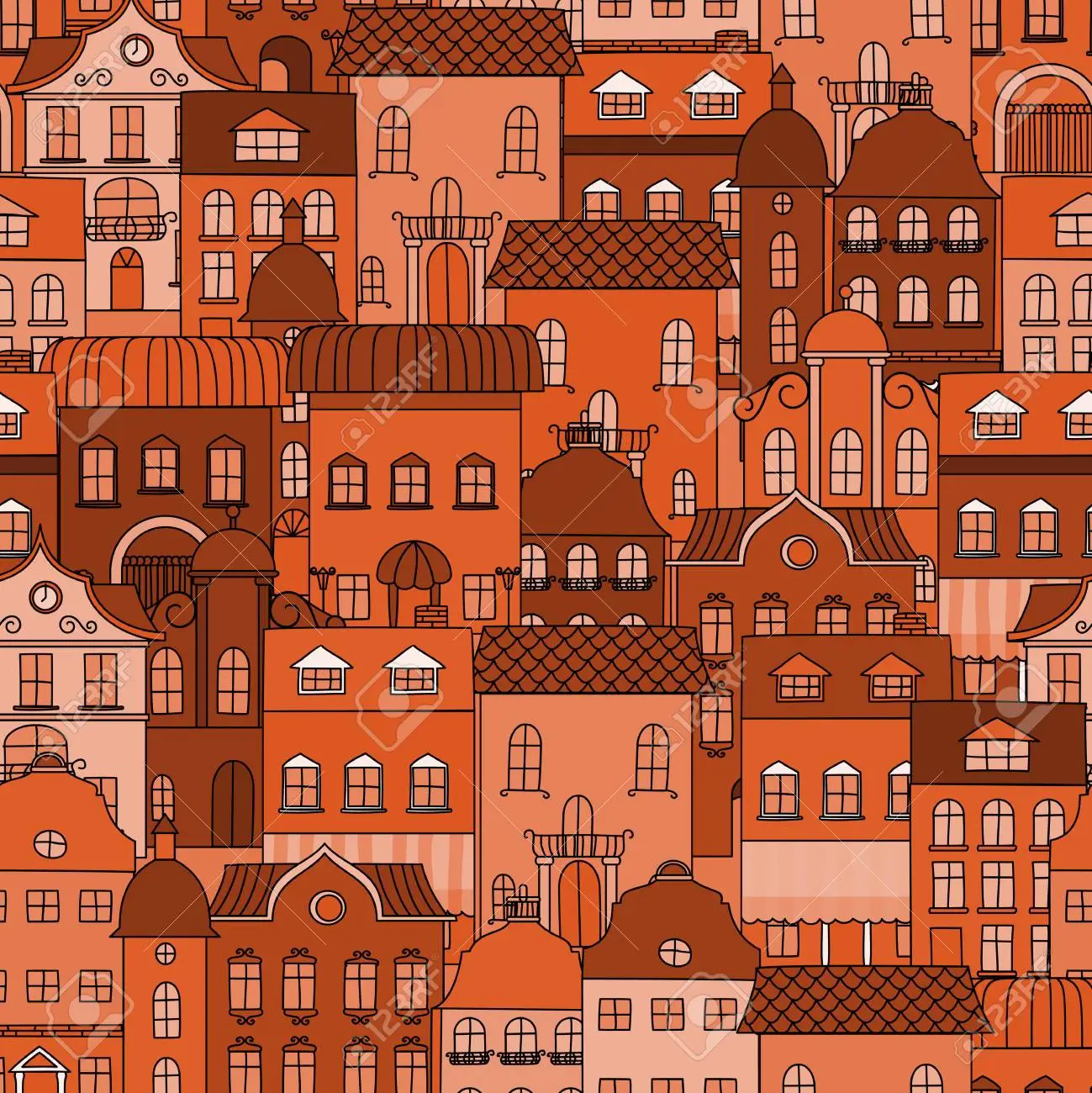 Seamless pattern with old town for background or wallpaper design royalty free svg cliparts vectors and stock illustration image