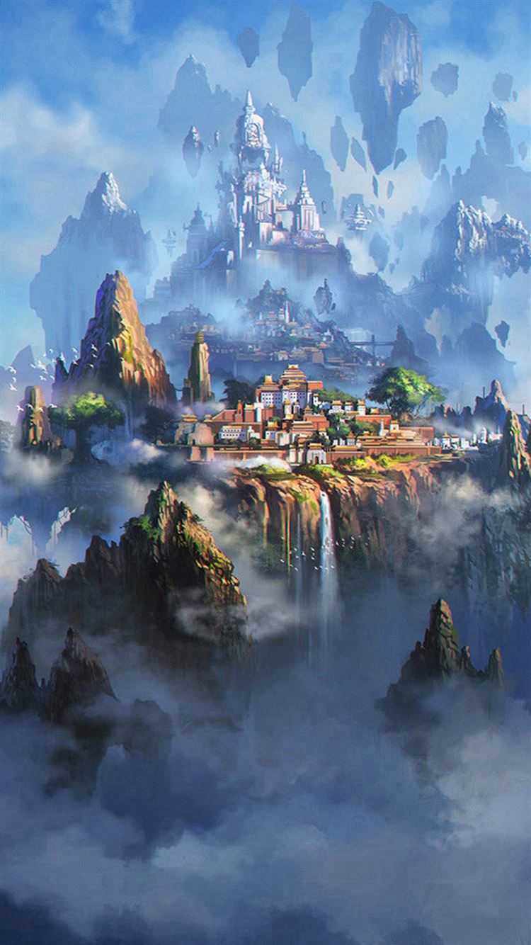 Cloud town fantasy anime illustration art iphone wallpapers free download