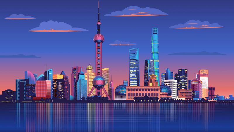 Shanghai city wallpaper k illustration world