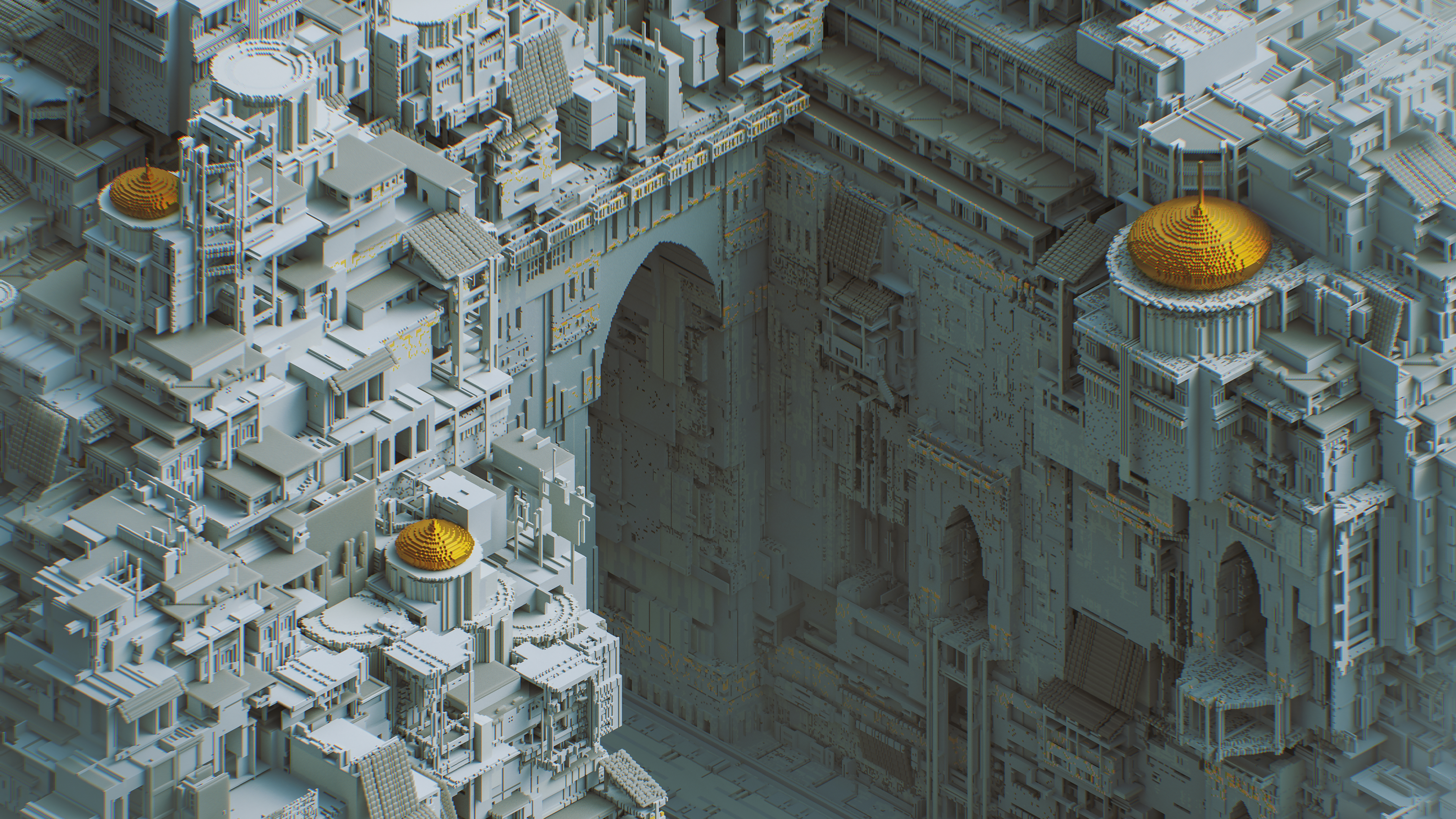 Wallpaper d digital art artwork fantasy city illustration isometric voxels building mari k x