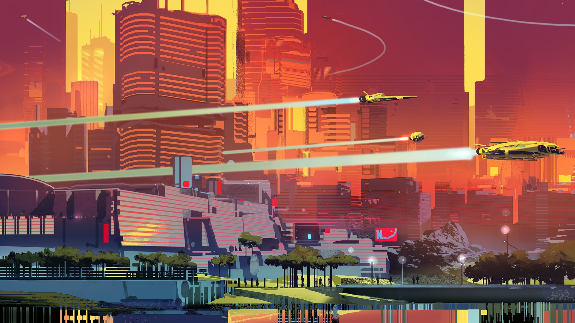 Artwork illustration science fiction futuristic city halo cityscape