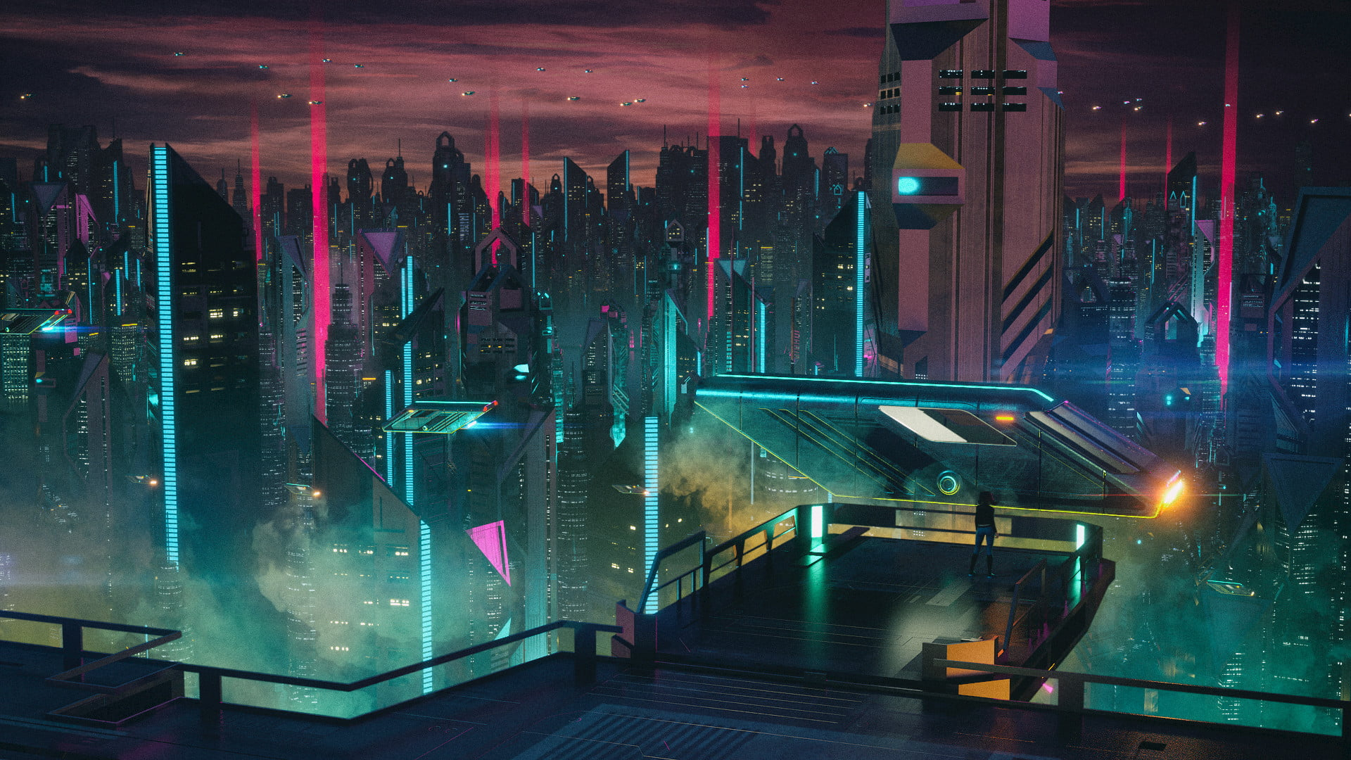 Futuristic city illustration wallpaper aniamted city skyline science fiction