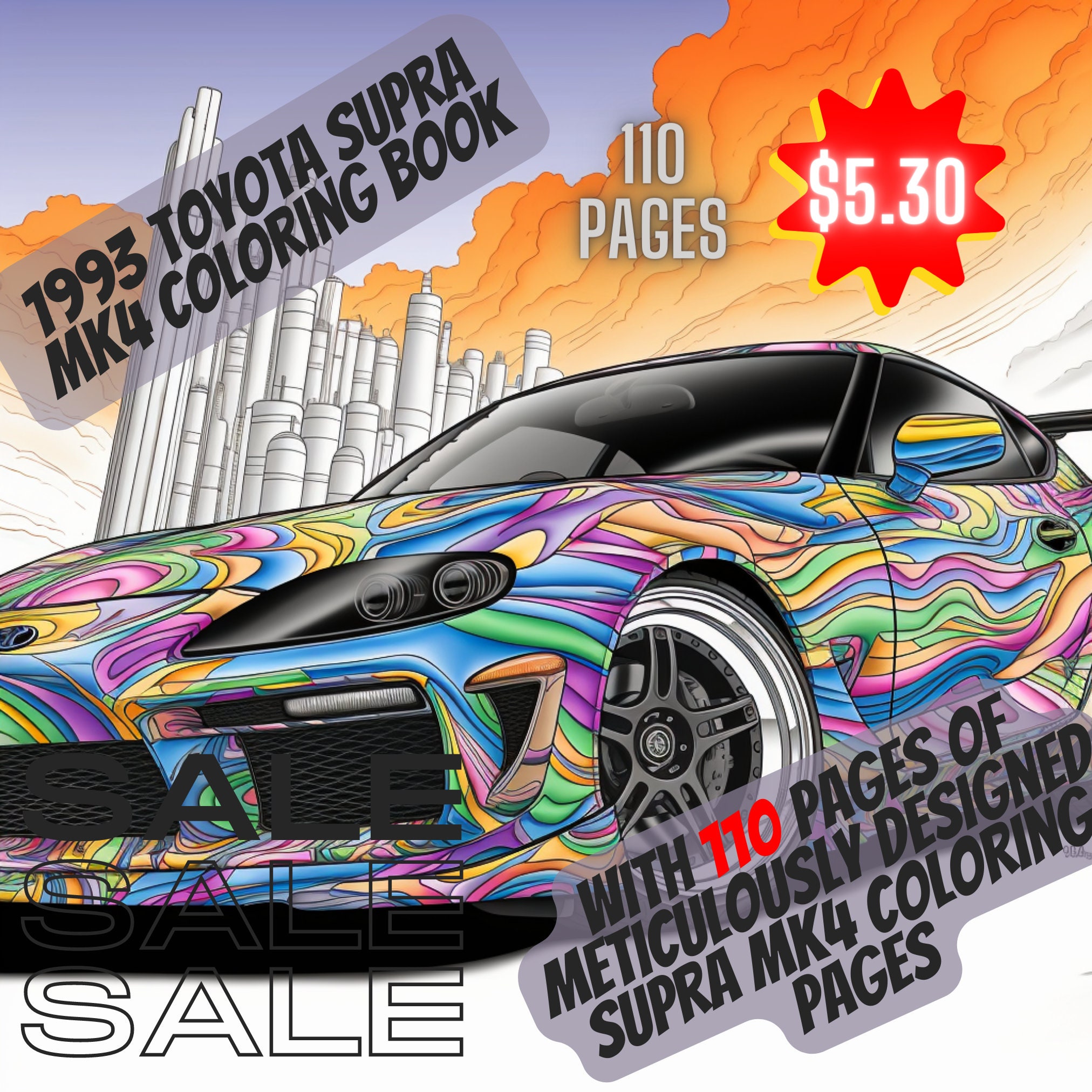 Toyota supra mk with pages of meticulously designed supra mk coloring pages instant download