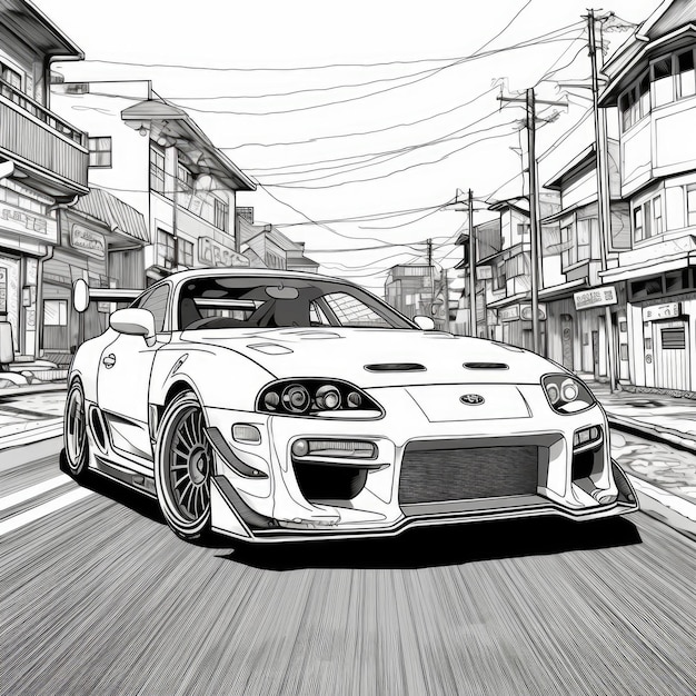 Premium ai image adrenaline rush dynamite toyota supra mk street racing coloring page for manga lovers