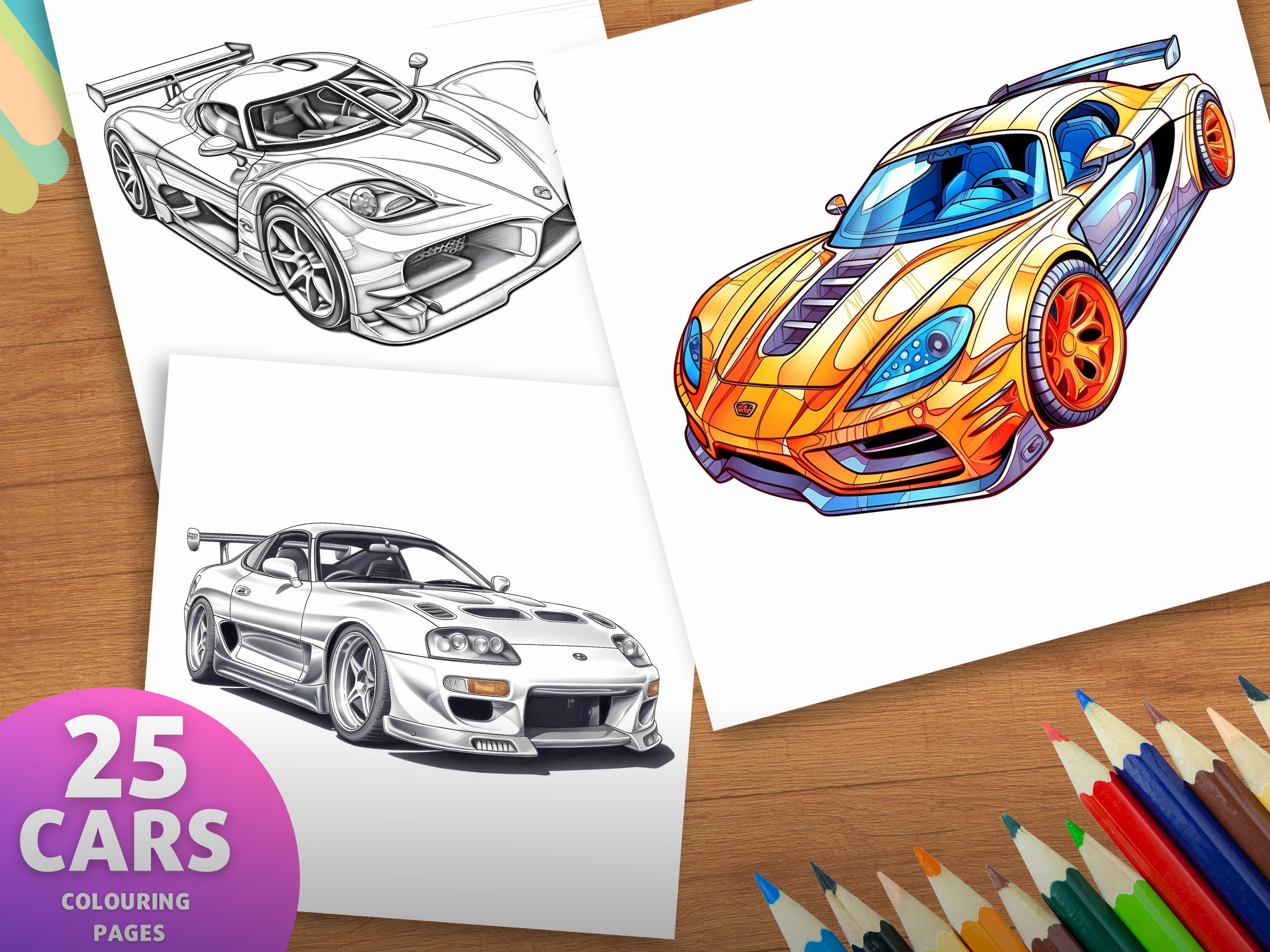 Different car models coloring pages for adults and kids printable