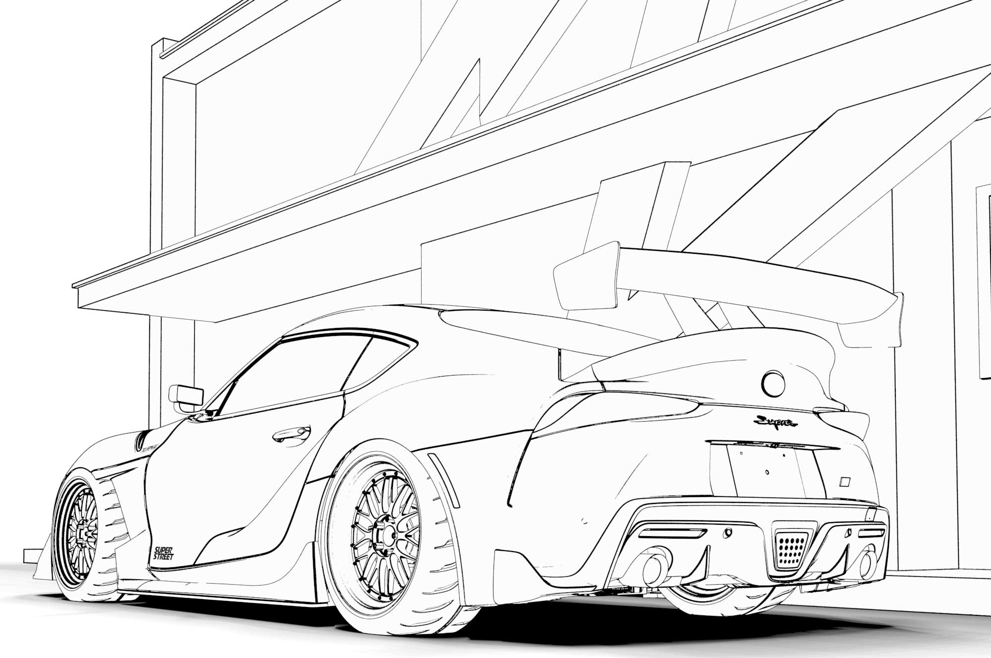 Free car colouring pages downloads of ferrari f toyota supra nissan gt