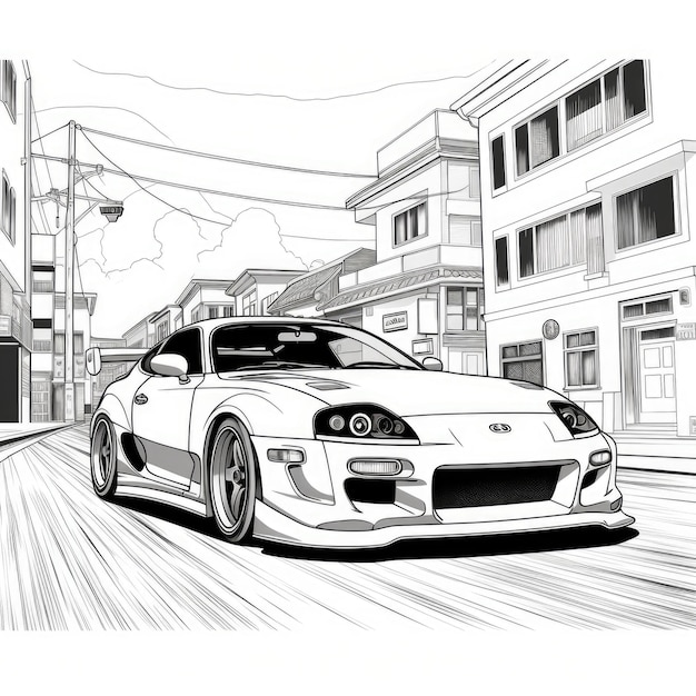 Premium ai image thrilling manga adventure block print style coloring page toyota supra mk in japanese illegal st