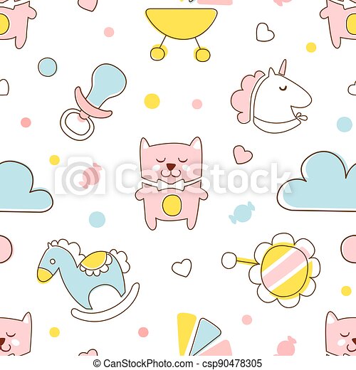 Cute kids toys seamless pattern in pastel colors endless repeating print can be used for background wallpaper textile canstock