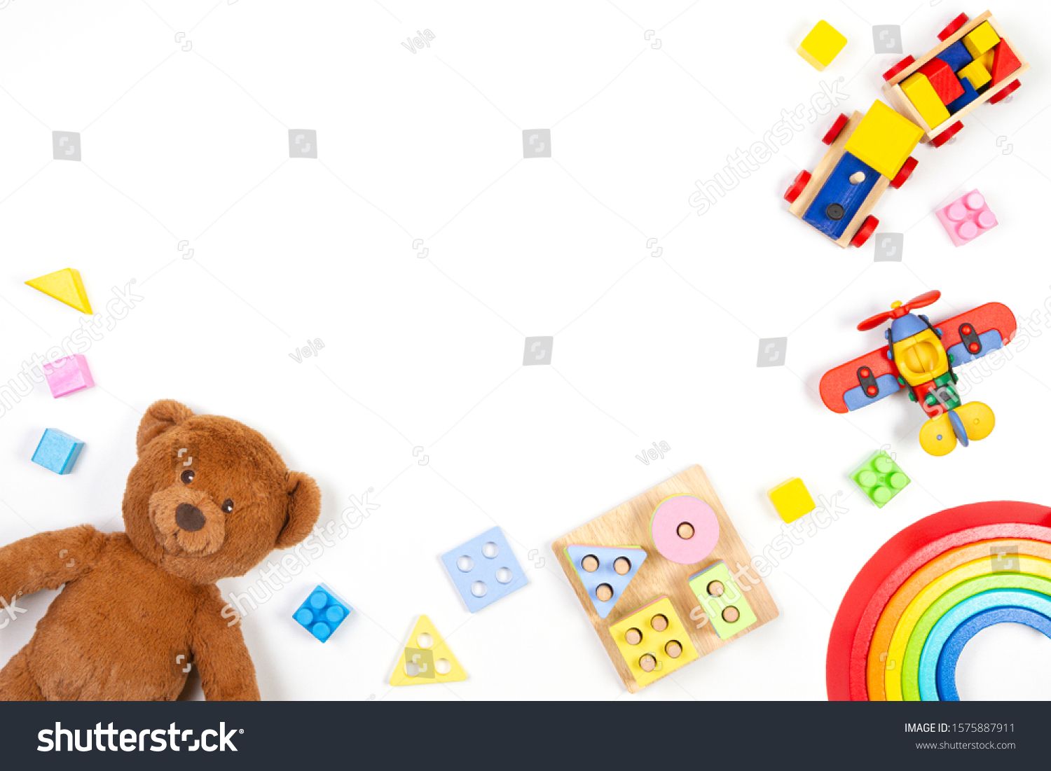 Baby kids toys background teddy bear wooden educational stackg color recognition puzzle toy wooden tra teddy bear and colorfâ kids toys teddy bear teddy