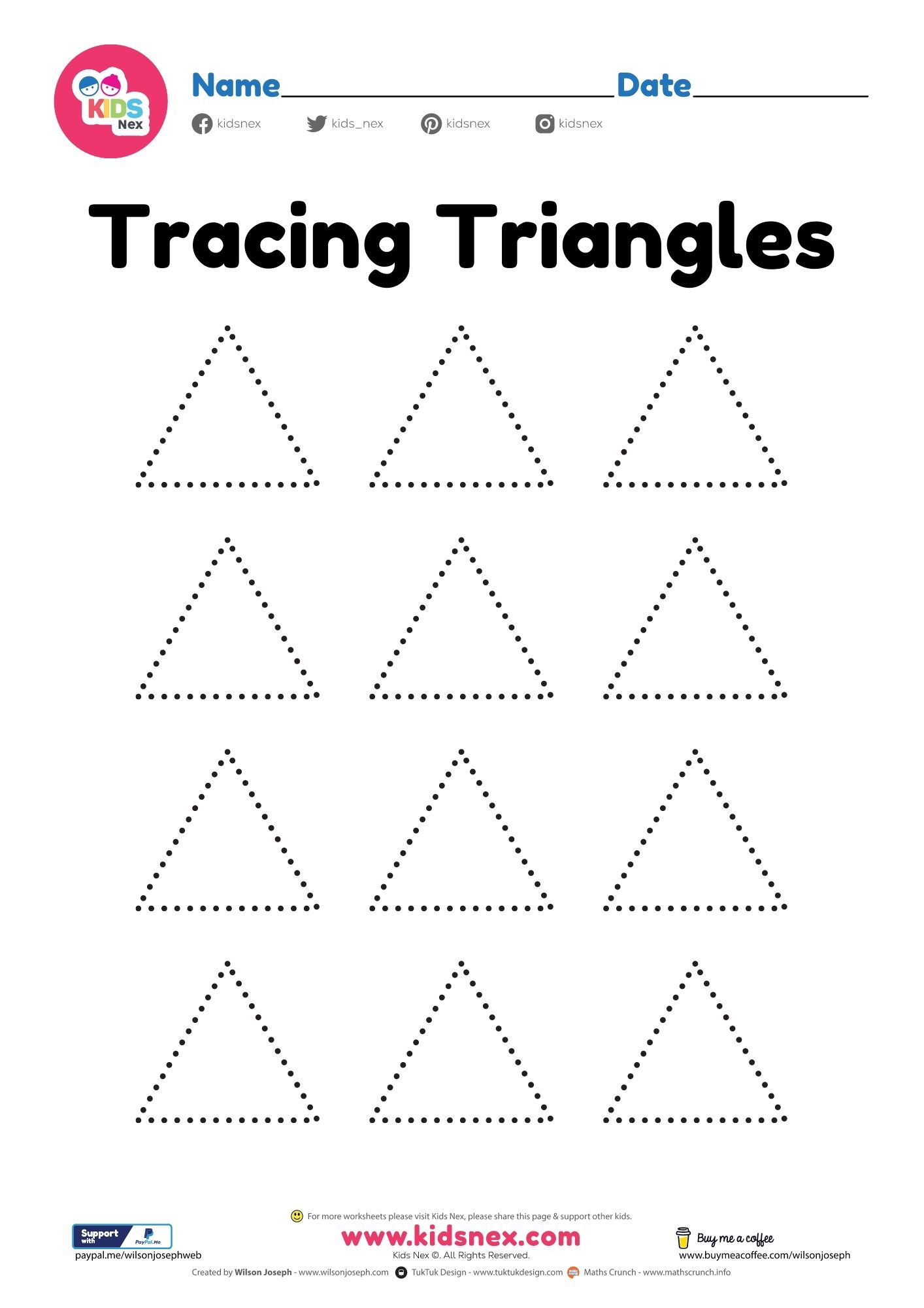 Tracing triangle shapes worksheet