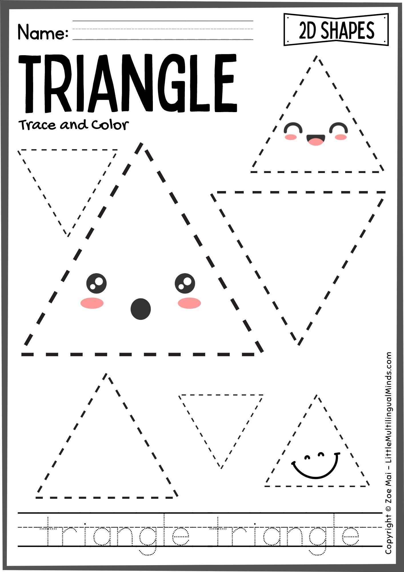 Kindergarten d shapes worksheet triangles
