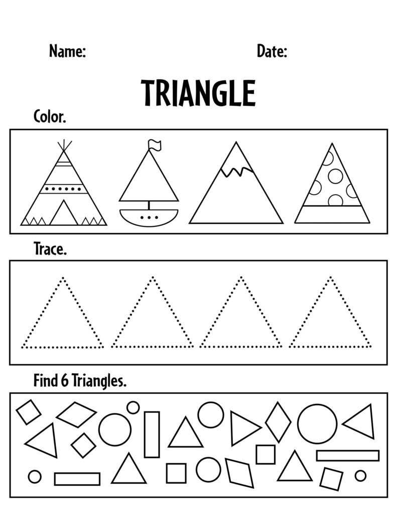 Free triangle worksheets for preschool â the hollydog blog