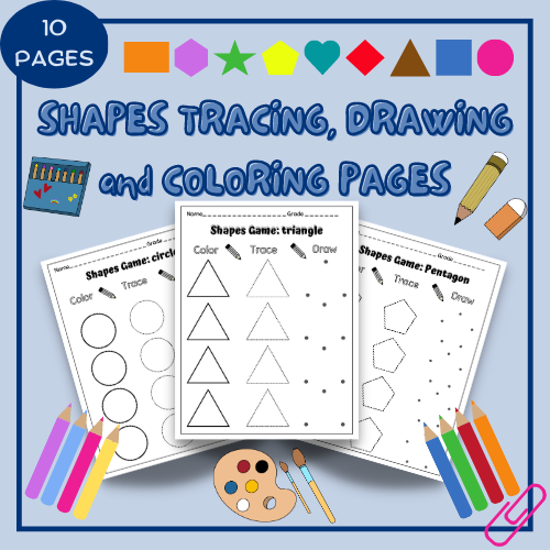 Shapes tracing drawing and coloring pages made by teachers