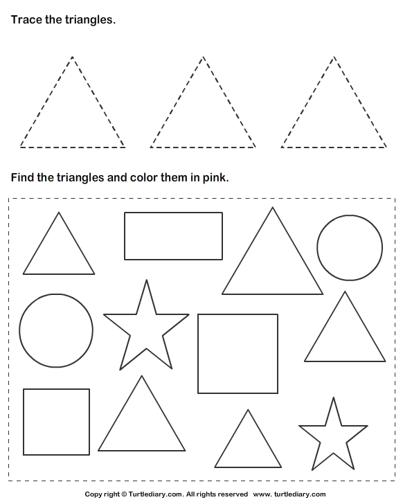 Trace triangles and color them turtle diary worksheet