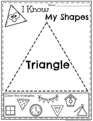 Colors shapes preschool and kindergarten workbook with triangles re â