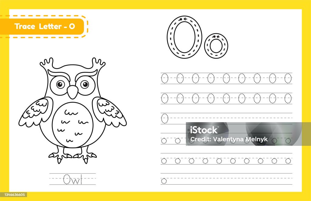 Trace letter o uppercase and lowercase alphabet tracing practice preschool worksheet for kids learning english with cute cartoon animal coloring book for pre k kindergarten vector illustration stock illustration