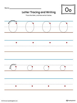 Letter o tracing and writing printable worksheet color