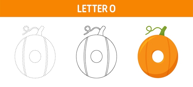 Premium vector letter o pumpkin tracing and coloring worksheet for kids