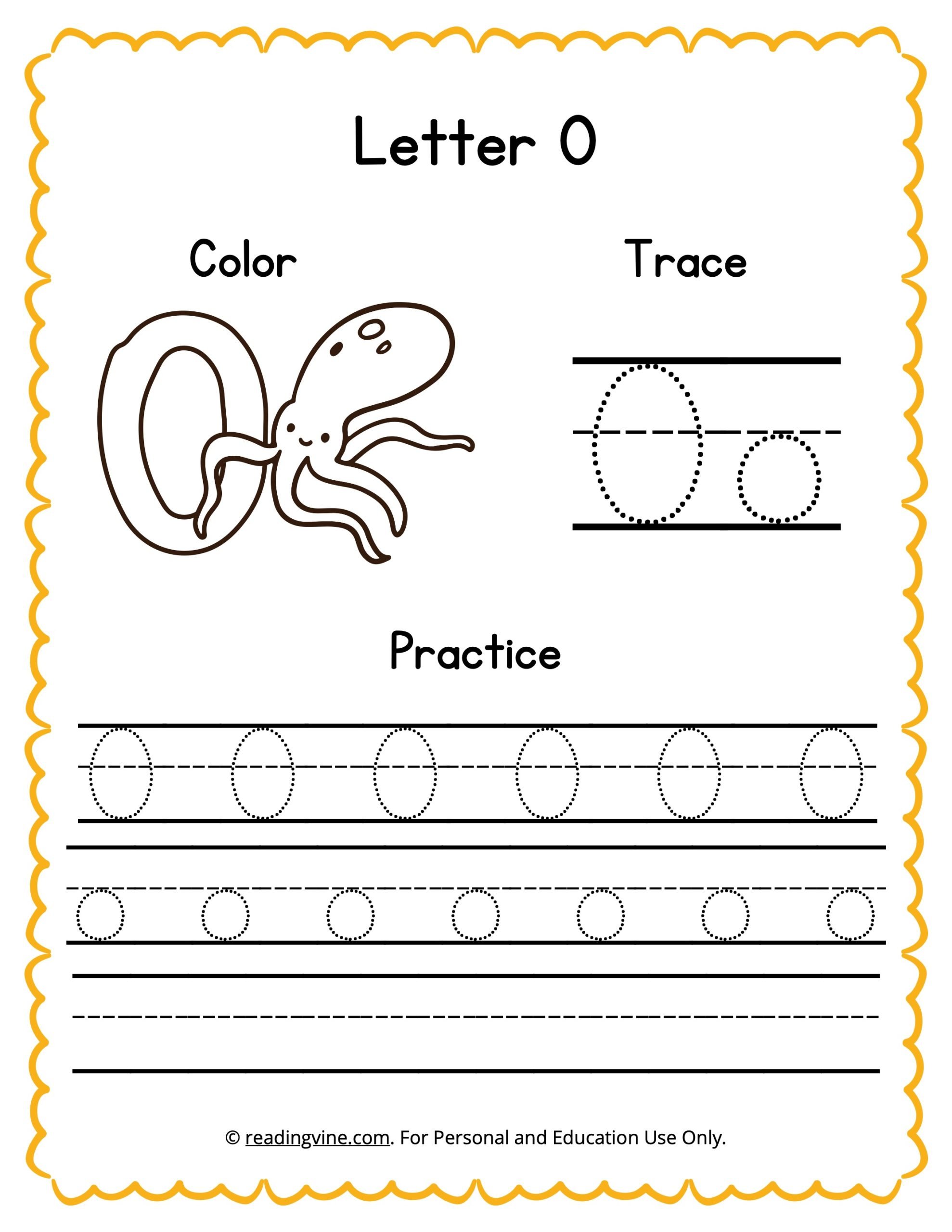 Tracing letter o worksheets for preschool
