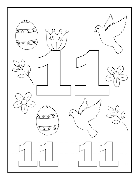 Premium vector number tracing and counting coloring pages with cute designs