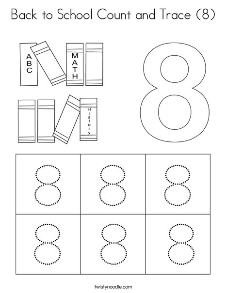 Back to school count and trace coloring page