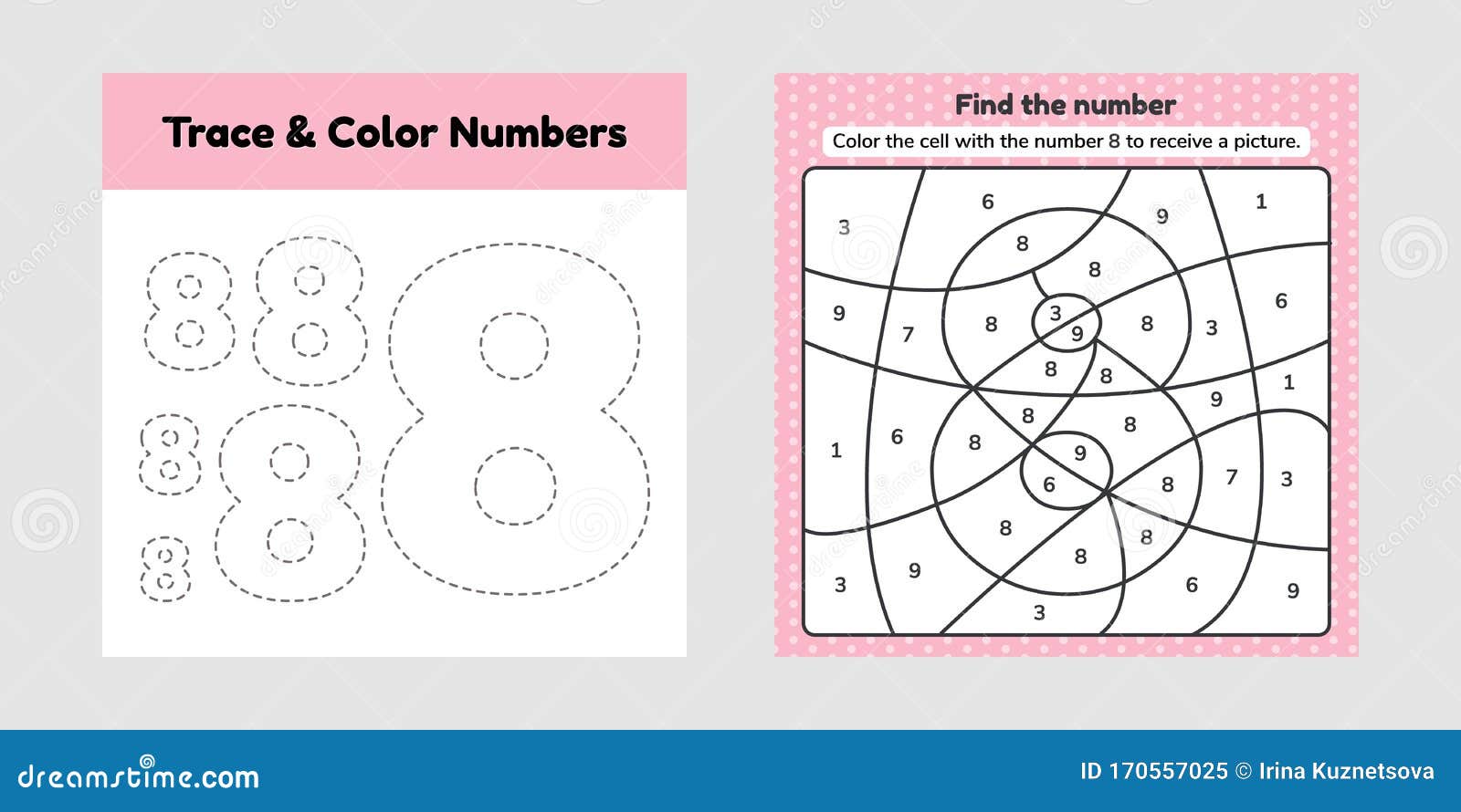Coloring book number for kids worksheet for preschool kindergarten and school age trace line stock vector