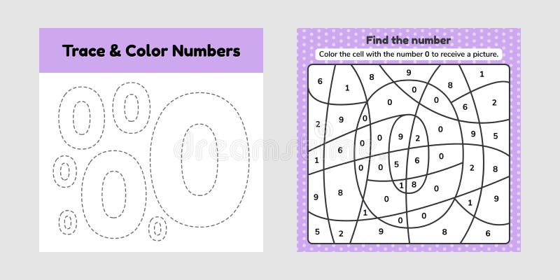 Coloring book number for kids worksheet for preschool kindergarten and school age trace line write and color a null stock vector