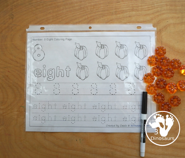 Free pumpkin number color tracing printable numbers to dinosaurs