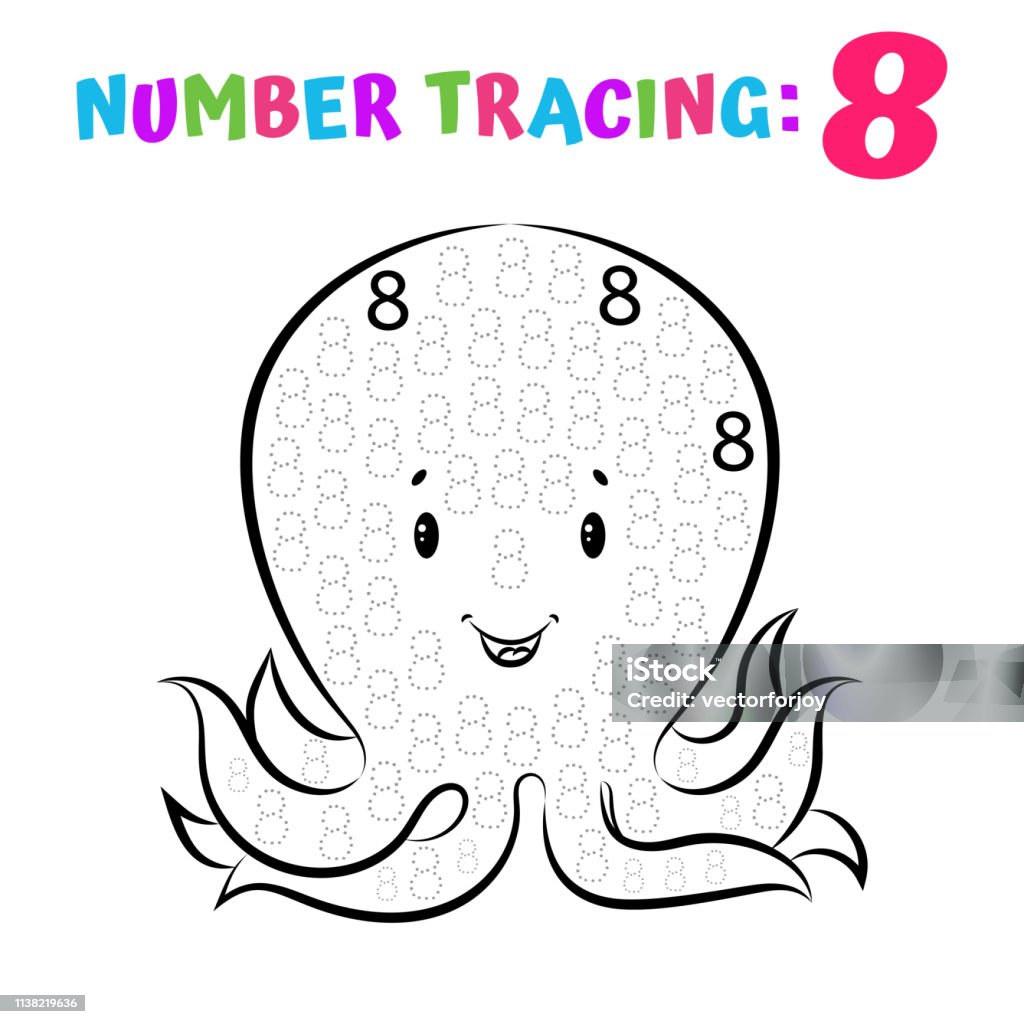 Number tracing worksheet coloring book page math game writing skills educational exercise vector illustration stock illustration