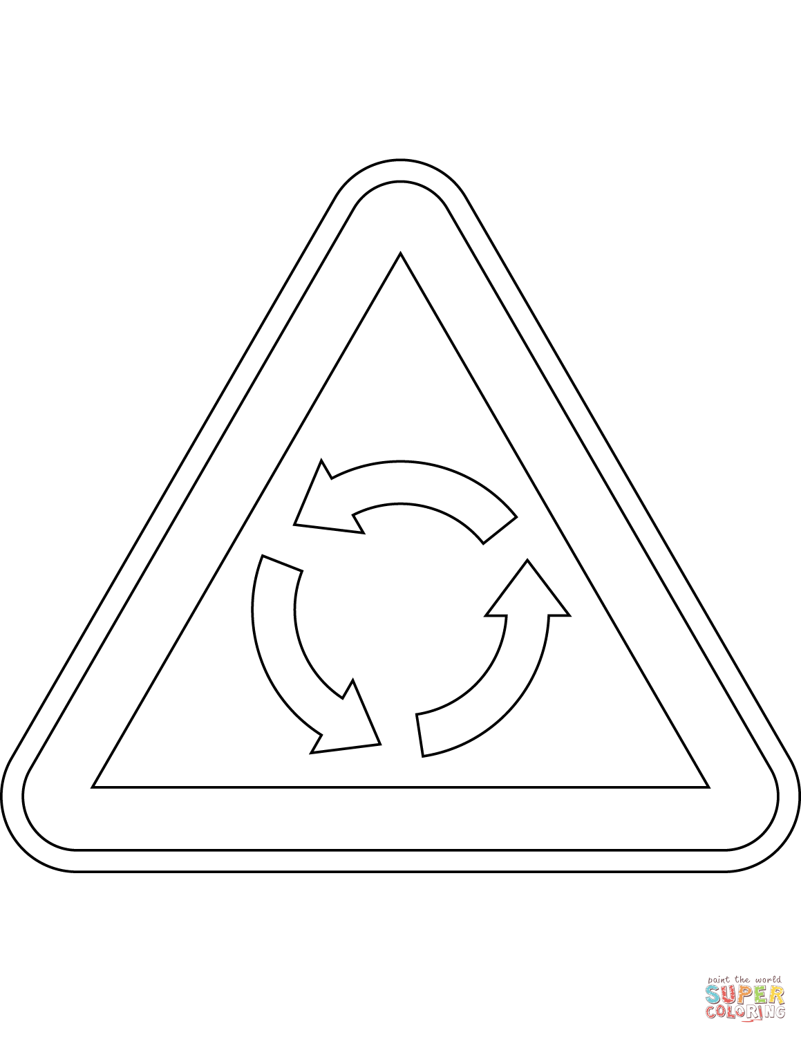 Roundabout ahead sign in portugal coloring page free printable coloring pages