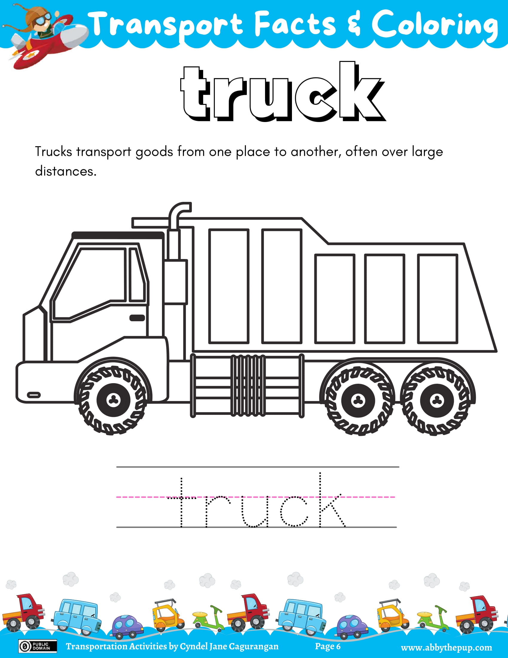 Color and trace truck free printable puzzle games