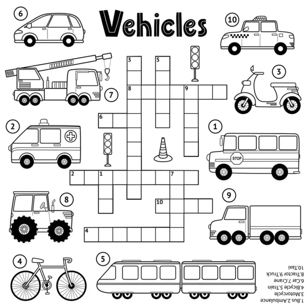 Black and white crossword puzzle game for kids about transport stock vector by juliyas