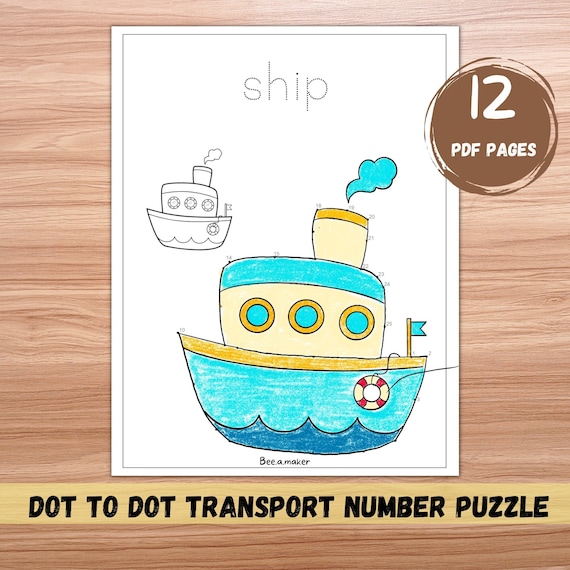 Transport theme dot to dot puzzle game and coloring pages