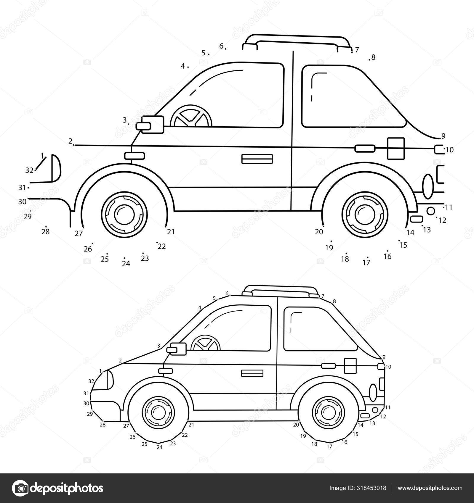 Car educational puzzle game for kids numbers game image transport or vehicle for children coloring book stock vector by oleon
