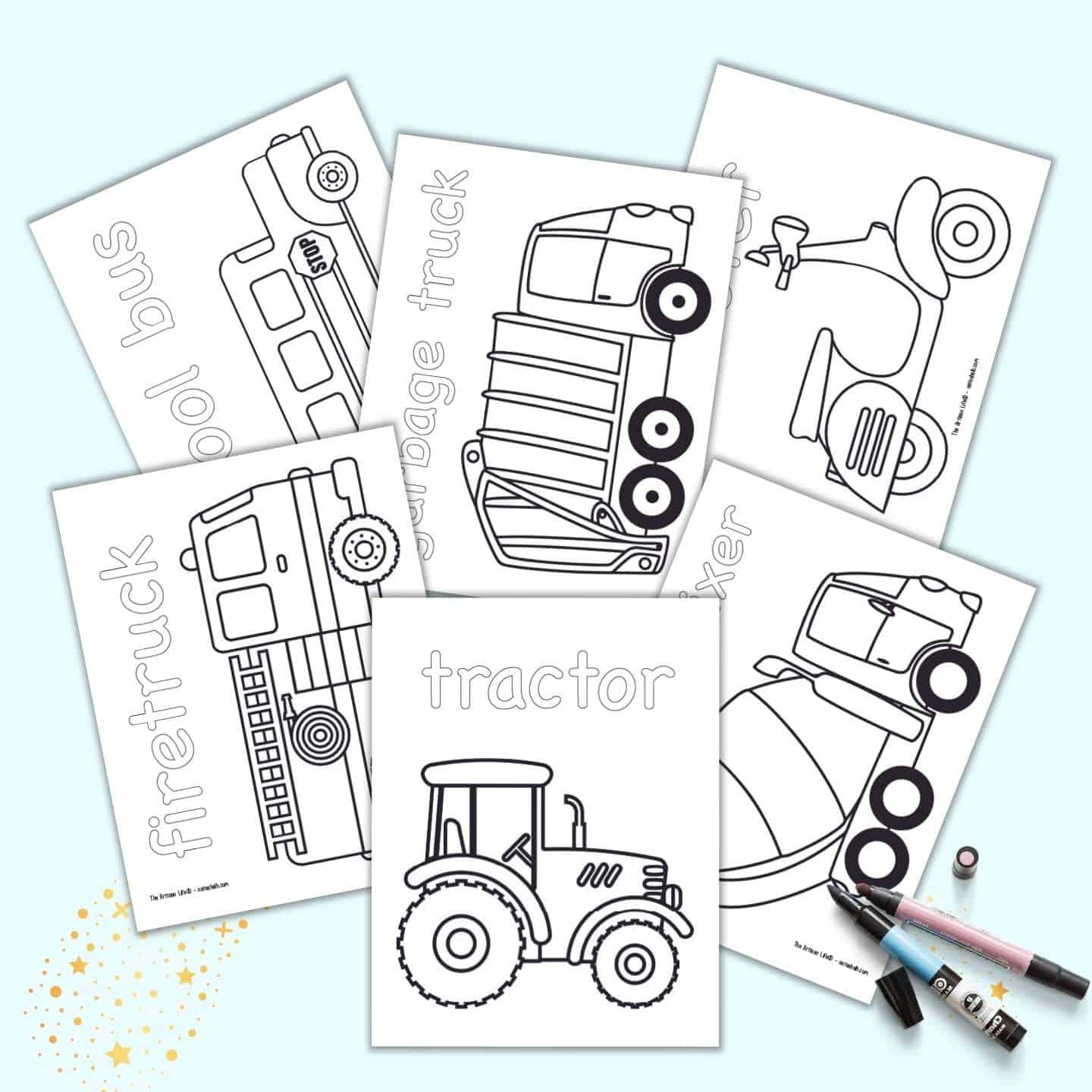 Free printable vehicle coloring pages with names