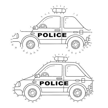 Educational puzzle game for kids numbers game police car images transport or vehicle for children coloring book