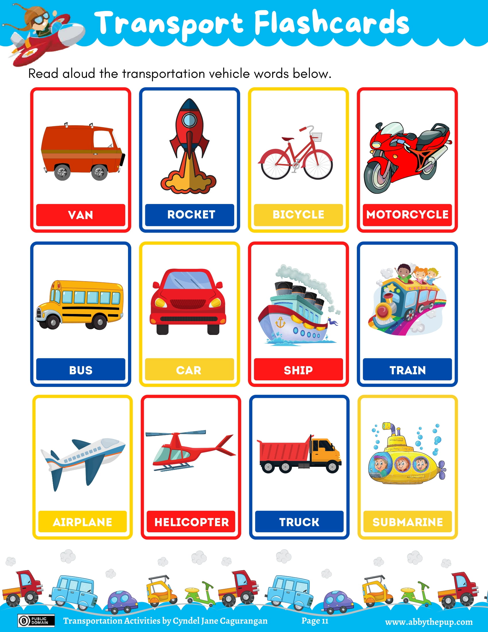 Transport flashcards free printable puzzle games