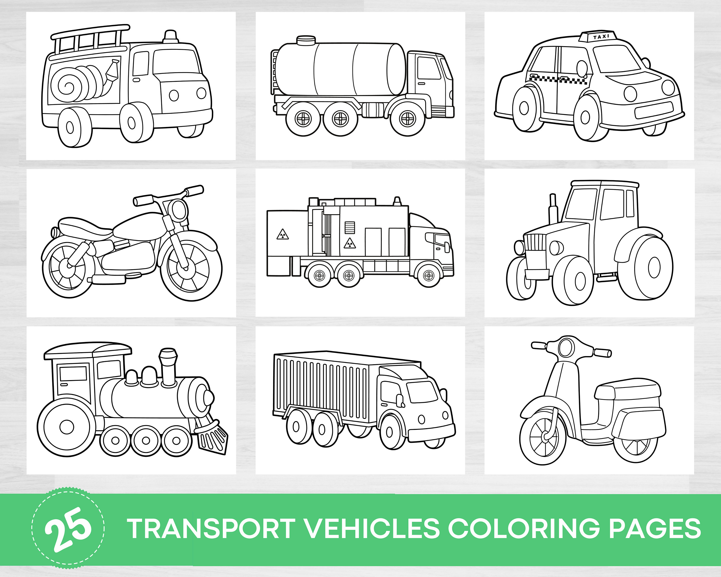 Transport vehicles coloring pages transport vehicle coloring activities coloring printables car trip activities coloring for kids instant download