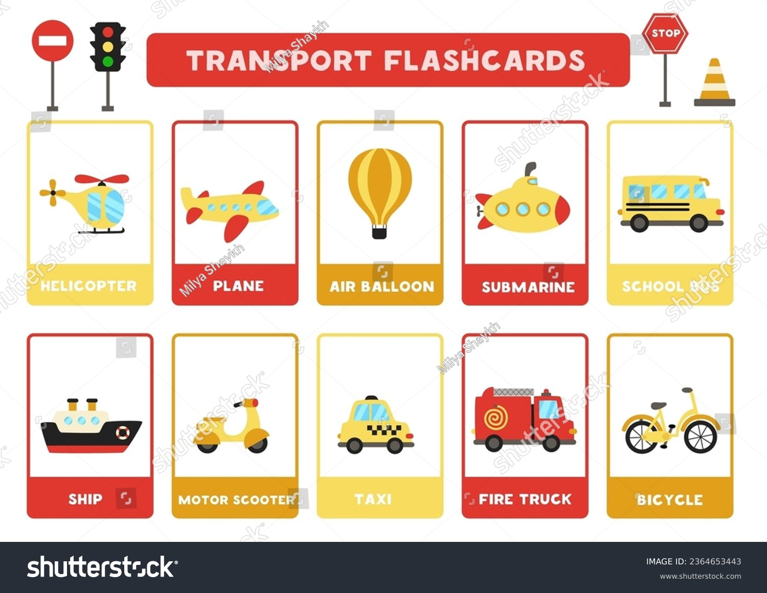 Transportation flashcards preschool kids educational cards stock vector royalty free