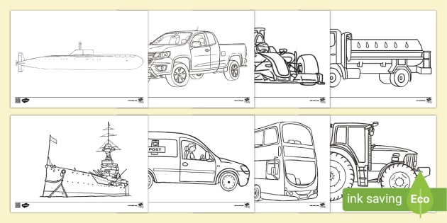 Transport colouring sheets resources teacher made