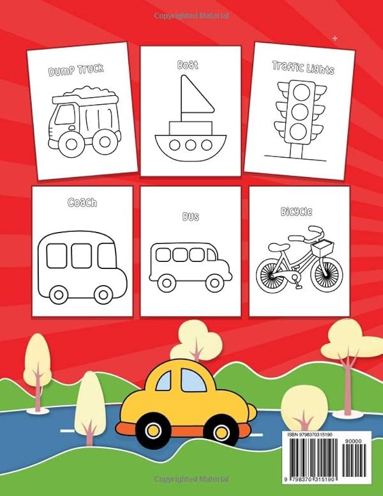 Fun vehicles coloring book for toddlers simple cute coloring pages of cars trucks planes trains diggers cranes and more kids coloring activity books kindergarten vivian books