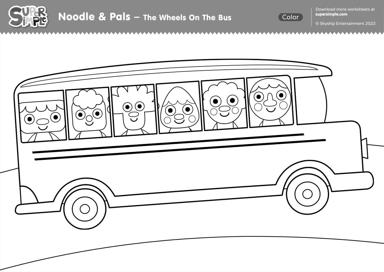 The wheels on the bus noodle pals version coloring page