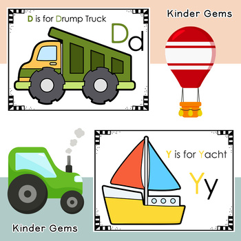 Transportation alphabet flash cards vocabulary kindergarten color