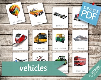 Vehicle flash cards with bonus coloring pages digital printables