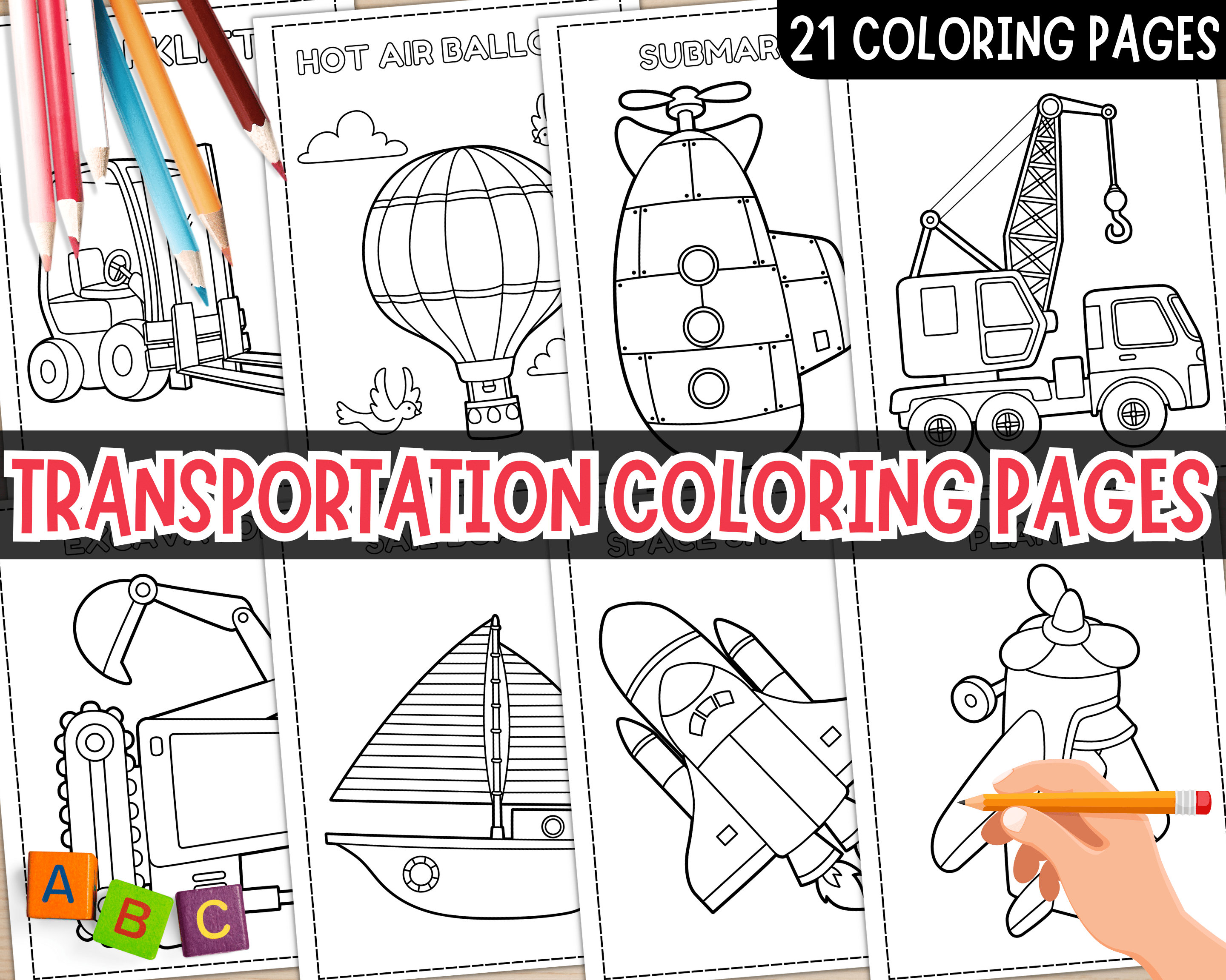 Printable vehicles coloring pages transportation coloring sheets vehicles coloring book transportation activities instant download pdf download now