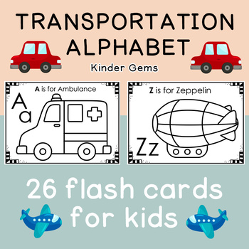 Transportation alphabet flash cards vocabulary kindergarten bw