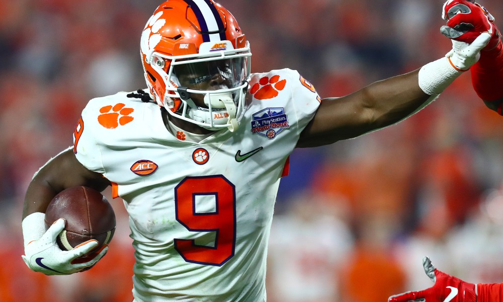 Steelers zoom with clemson rb travis etienne at pro day